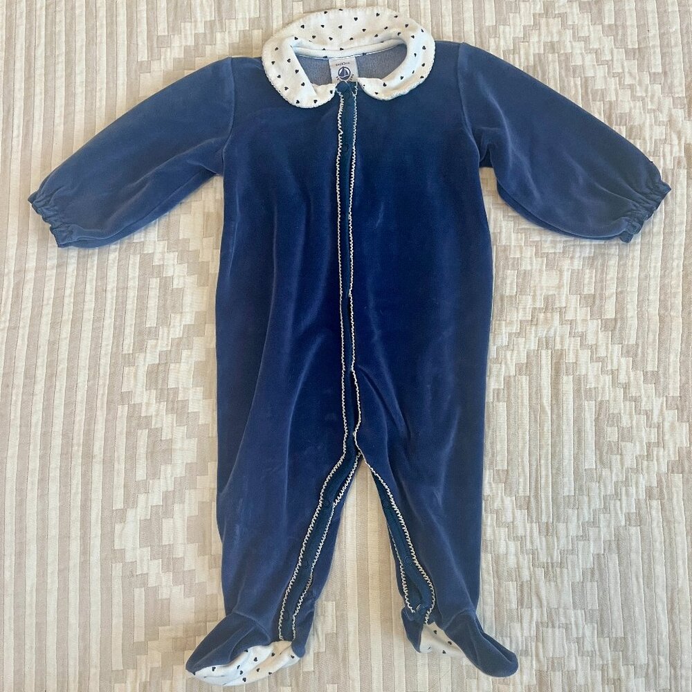 Petit Bateau Vintage Velvet Onesie w/ Peter Pan Heart Collar